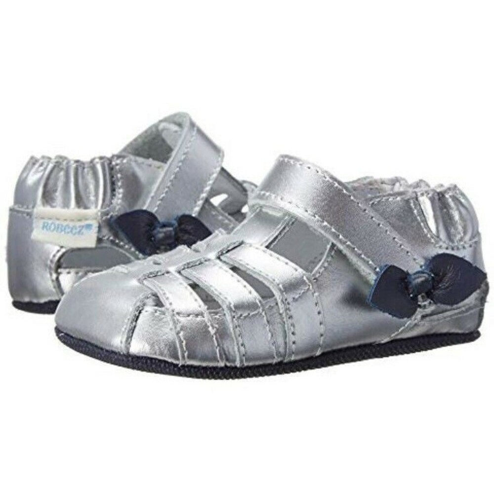 Robeez Sara Silver Metallic Sandals Baby Girl 3C 6-9 Months NEW